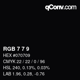颜色代码: RGB 7 7 9 | qconv.com