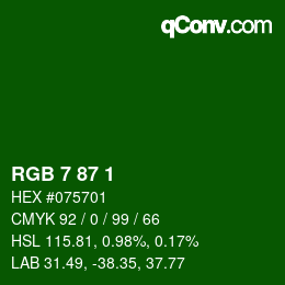 颜色代码: RGB 7 87 1 | qconv.com
