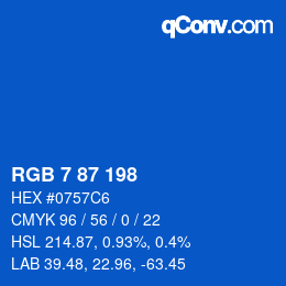 Color code: RGB 7 87 198 | qconv.com
