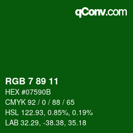 カラーコード: RGB 7 89 11 | qconv.com