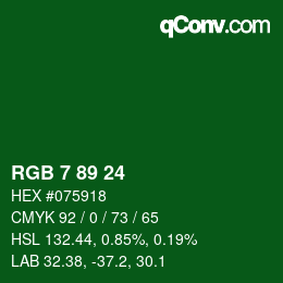 カラーコード: RGB 7 89 24 | qconv.com