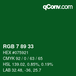 Color code: RGB 7 89 33 | qconv.com