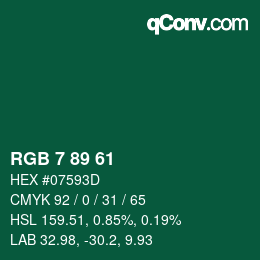 Color code: RGB 7 89 61 | qconv.com
