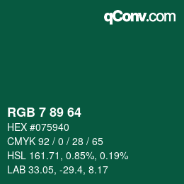 カラーコード: RGB 7 89 64 | qconv.com
