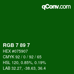 カラーコード: RGB 7 89 7 | qconv.com