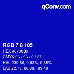 Color code: RGB 7 8 185 | qconv.com