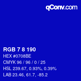 Color code: RGB 7 8 190 | qconv.com