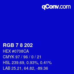 Farbcode: RGB 7 8 202 | qconv.com