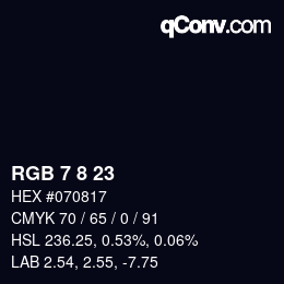 Farbcode: RGB 7 8 23 | qconv.com