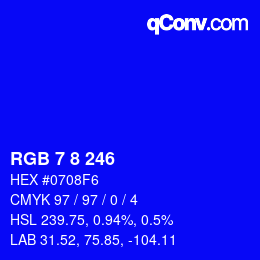 Farbcode: RGB 7 8 246 | qconv.com