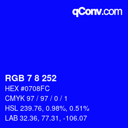 Color code: RGB 7 8 252 | qconv.com