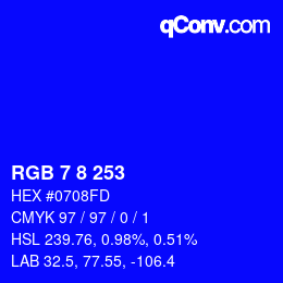 Color code: RGB 7 8 253 | qconv.com