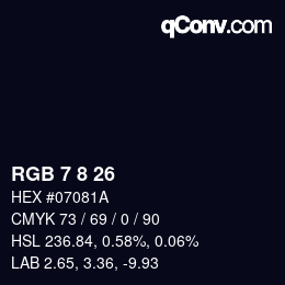 Color code: RGB 7 8 26 | qconv.com