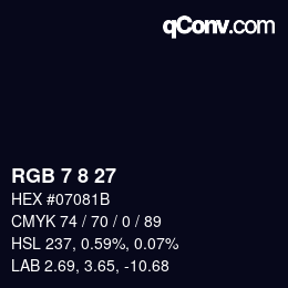 Farbcode: RGB 7 8 27 | qconv.com
