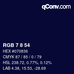 Farbcode: RGB 7 8 54 | qconv.com