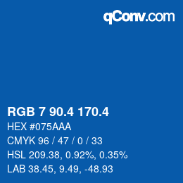 カラーコード: RGB 7 90.4 170.4 | qconv.com