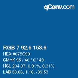 カラーコード: RGB 7 92.6 153.6 | qconv.com