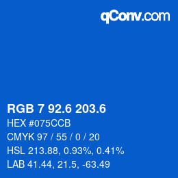 カラーコード: RGB 7 92.6 203.6 | qconv.com