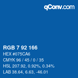 カラーコード: RGB 7 92 166 | qconv.com