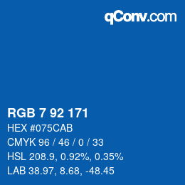 カラーコード: RGB 7 92 171 | qconv.com