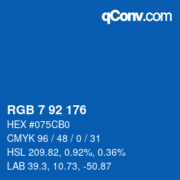 カラーコード: RGB 7 92 176 | qconv.com