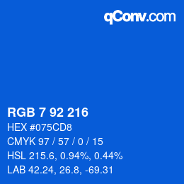 カラーコード: RGB 7 92 216 | qconv.com