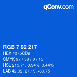 カラーコード: RGB 7 92 217 | qconv.com