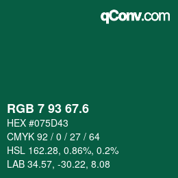 カラーコード: RGB 7 93 67.6 | qconv.com