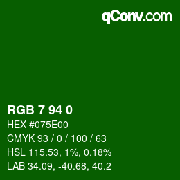 颜色代码: RGB 7 94 0 | qconv.com