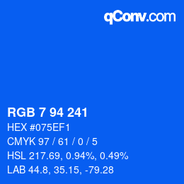 Color code: RGB 7 94 241 | qconv.com