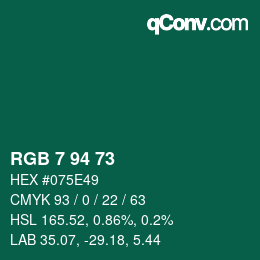 Color code: RGB 7 94 73 | qconv.com