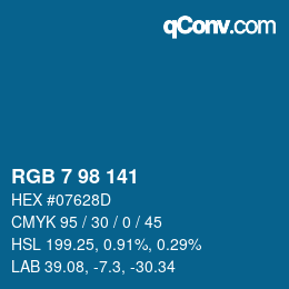 颜色代码: RGB 7 98 141 | qconv.com