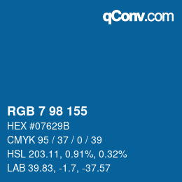 カラーコード: RGB 7 98 155 | qconv.com