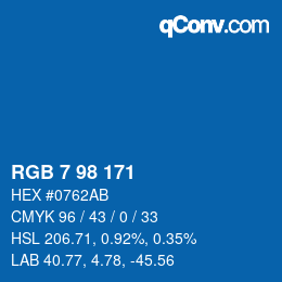 カラーコード: RGB 7 98 171 | qconv.com