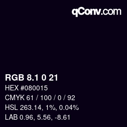 カラーコード: RGB 8.1 0 21 | qconv.com