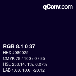 カラーコード: RGB 8.1 0 37 | qconv.com