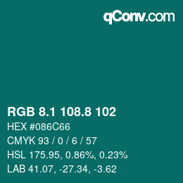 Color code: RGB 8.1 108.8 102 | qconv.com