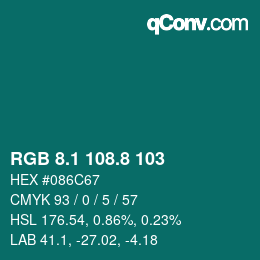 Color code: RGB 8.1 108.8 103 | qconv.com