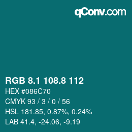 Color code: RGB 8.1 108.8 112 | qconv.com