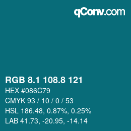 Color code: RGB 8.1 108.8 121 | qconv.com