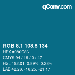 カラーコード: RGB 8.1 108.8 134 | qconv.com
