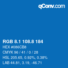 カラーコード: RGB 8.1 108.8 184 | qconv.com