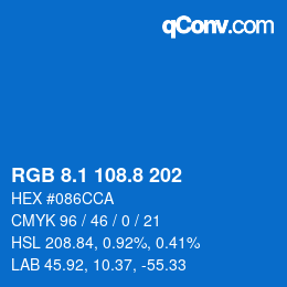 カラーコード: RGB 8.1 108.8 202 | qconv.com