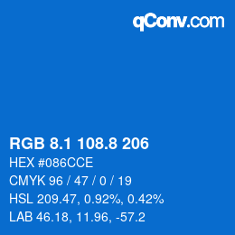 カラーコード: RGB 8.1 108.8 206 | qconv.com