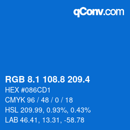 カラーコード: RGB 8.1 108.8 209.4 | qconv.com