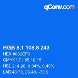 カラーコード: RGB 8.1 108.8 243 | qconv.com