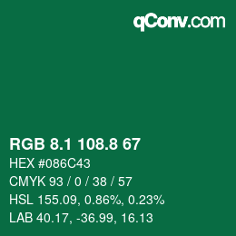カラーコード: RGB 8.1 108.8 67 | qconv.com