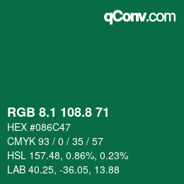 カラーコード: RGB 8.1 108.8 71 | qconv.com