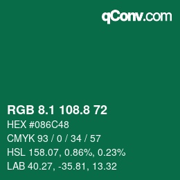 カラーコード: RGB 8.1 108.8 72 | qconv.com
