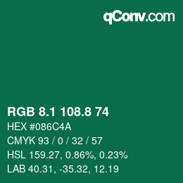 カラーコード: RGB 8.1 108.8 74 | qconv.com